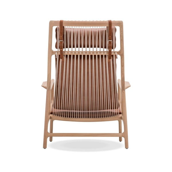 Fotoliu cu structură din lemn masiv de stejar şi șezut din piele bivol Gazzda Dedo, maro cognac-image-4