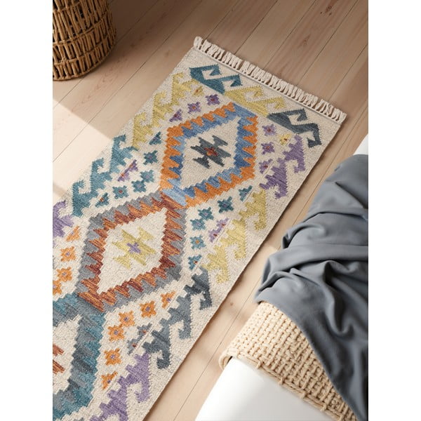Covor tip traversă reversibil, țesut manual din lână 60x190 cm Kamal Oasis – Nouristan-image-2