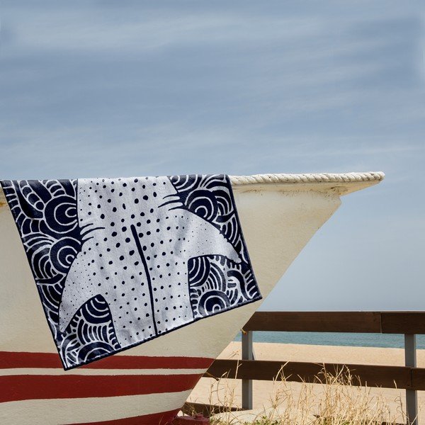 Prosop de plajă albastru închis 90x180 cm Shark – DecoKing-image-1