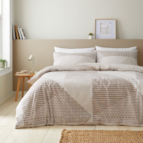 Lenjerie de pat bej pentru pat dublu 200x200 cm Larsson Geo – Catherine Lansfield