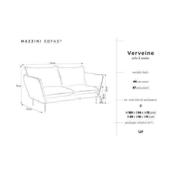 Canapea cu 2 locuri Mazzini Sofas Verveine, lungime 175 cm, gri-image-3