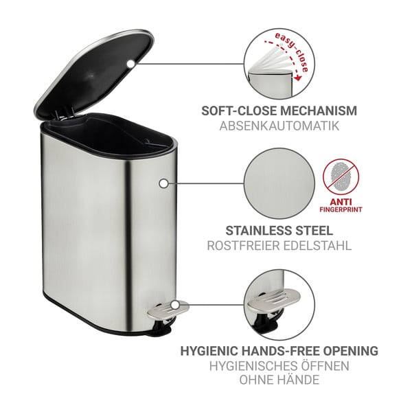 Coș de gunoi argintiu mat cu pedală din oțel inoxidabil 5 l Collungo – Wenko-image-3