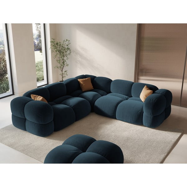 Colțar albastru închis cu tapițerie din catifea Loretto – Cosmopolitan Design-image-1