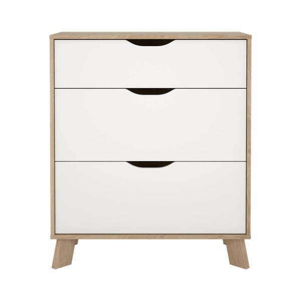 Comodă albă-în culoare naturală cu aspect de lemn de stejar 79x92x40 cm Ikast – Tvilum