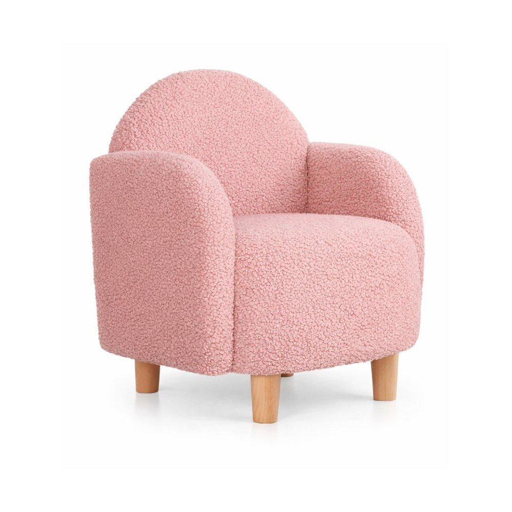 Fotoliu pentru copii roz cu tapițerie din stofă bouclé Moylo – Artie