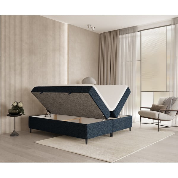 Pat boxspring albastru închis cu spațiu de depozitare 160x200 cm Araya – Maison de Rêve-image-1