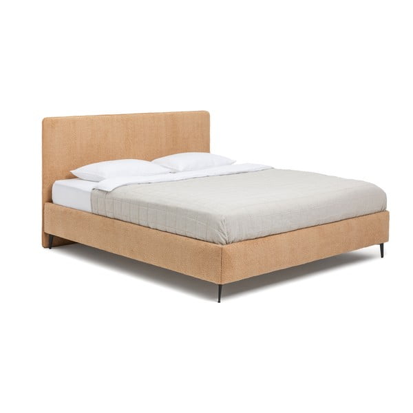 Pat matrimonial galben muștar tapițat cu somieră 160x200 cm Noira Slim – Bonami Selection