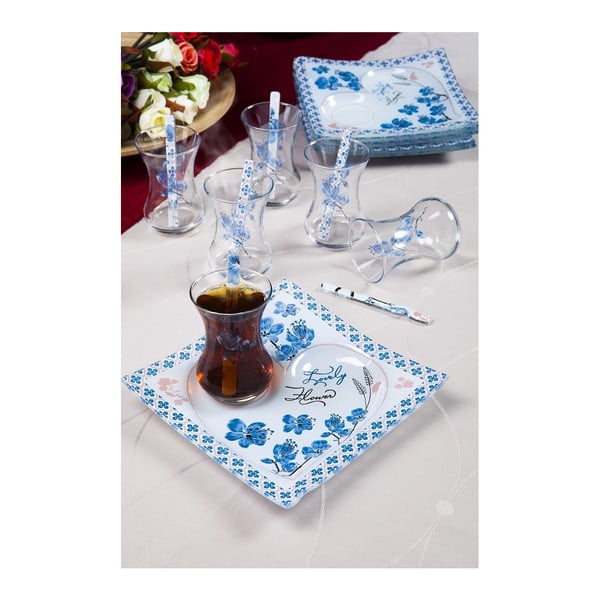 Set pentru ceai Almond, 18 piese, alb - albastru-image-2