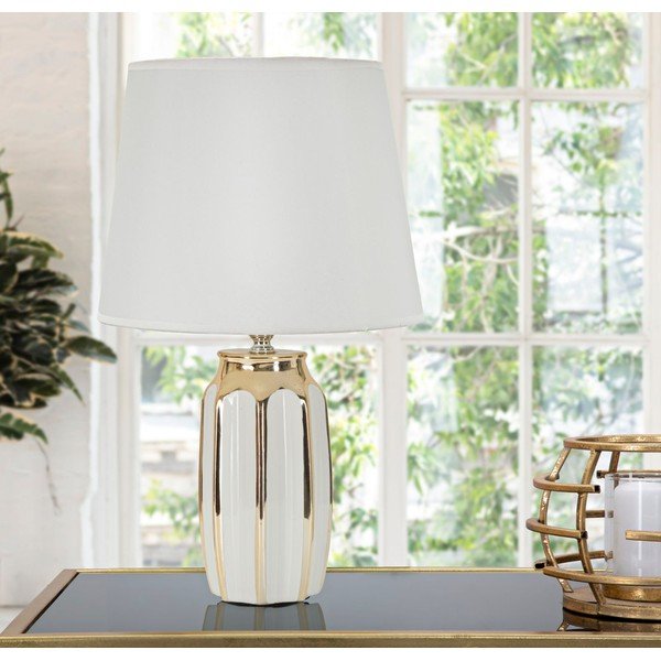 Veioză albă-aurie din ceramică cu abajur textil (înălțime 40,5 cm) Cassy – Mauro Ferretti-image-1