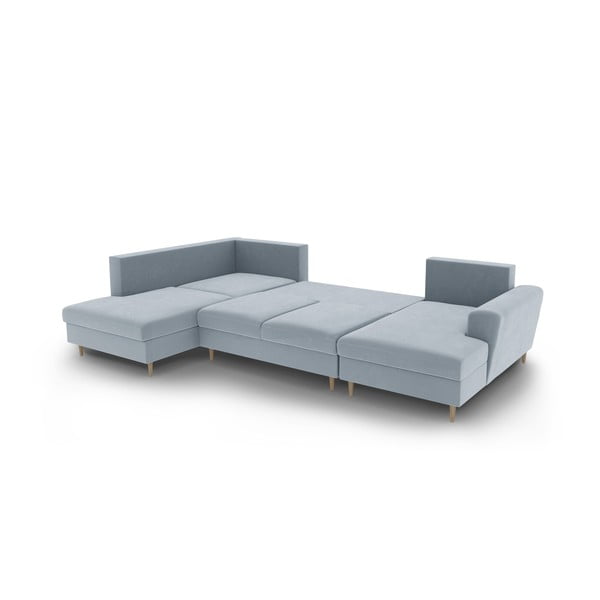 Colțar albastru deschis extensibil, cu spațiu de depozitare cu tapițerie din catifea (cu colț pe partea stângă-în formă de "U") Kyoto – Cosmopolitan Design-image-3