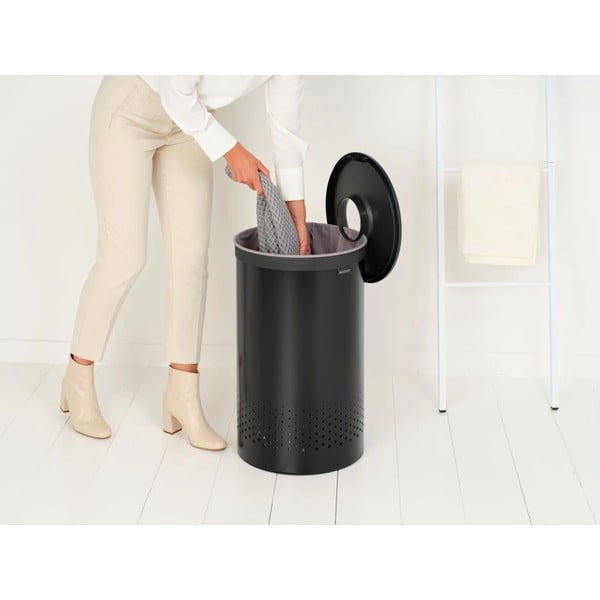 Coș de rufe negru mat din metal 60 l – Brabantia-image-1