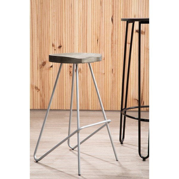 Scaun de bar argintiu/în culoare naturală din lemn de ulm (înălțime șezut 78 cm) District – Premier Housewares-image-1