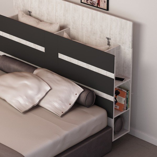 Tăblie pentru pat cu spațiu pentru depozitare Homitis Eddo, alb - gri antracit-image-1