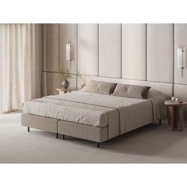 Pat matrimonial bej tapițat fără tăblie 160x200 cm Whale – Micadoni -image-1