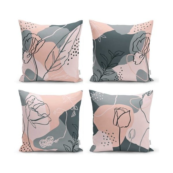 Set 4 fețe de pernă decorative Minimalist Cushion Covers Draw Art, 45 x 45 cm