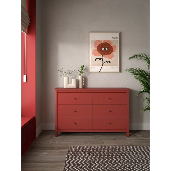 Comodă roșie joasă din lemn de pin 130x80 cm Misti – Marckeric-image-1