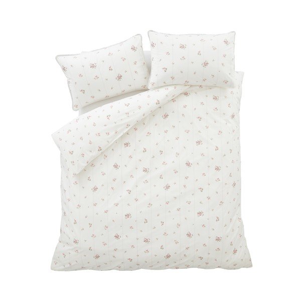 Lenjerie de pat crem din bumbac percal pentru pat de o persoană 135x200 cm Vintage Rosebud Lace – Bianca