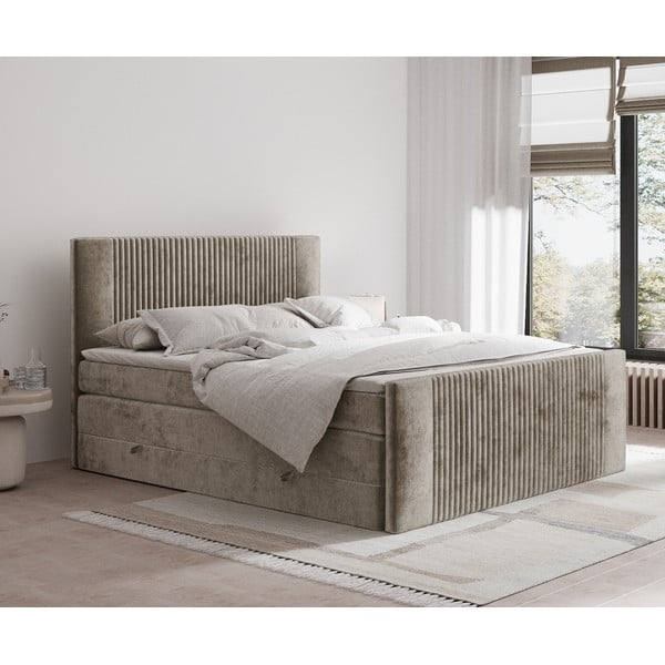 Pat boxspring maro deschis cu spațiu de depozitare 180x200 cm Bergamo – Maison de Rêve-image-1
