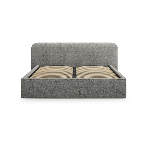 Pat matrimonial gri închis tapițat cu spațiu de depozitare cu somieră 160x200 cm Elizabeth – Micadoni -image-4