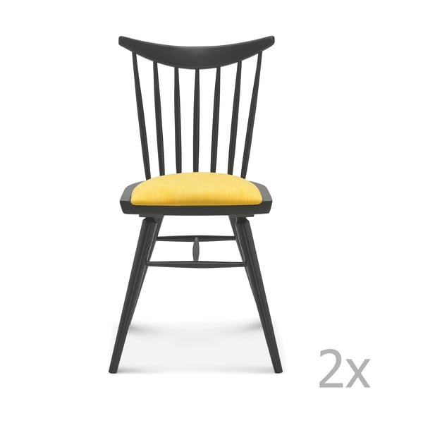 Set 2 scaune de lemn cu perne galbene Fameg Anton, galben