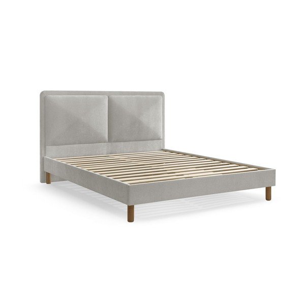 Pat matrimonial gri tapițat tapițat cu somieră 140x190 cm Mara – Bobochic Paris