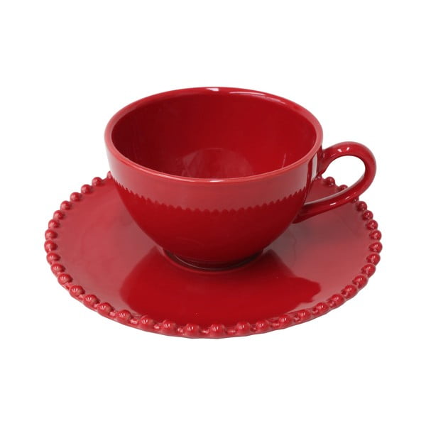 Ceașcă de ceai cu farfuriuță din gresie Costa Nova Pearlrubi, 250 ml, roșu rubin