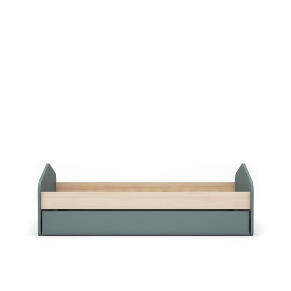 Pat pentru copii  în culoare naturală/verde prăfuit cu extensie suplimentară cu aspect de lemn de pin cu spațiu de depozitare cu somieră 90x200 cm Estefania – Marckeric-image-2