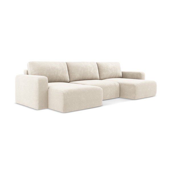 Colțar crem extensibil/cu spațiu de depozitare cu tapițerie din chenille (în formă de "U") Kona – Makamii-image-2