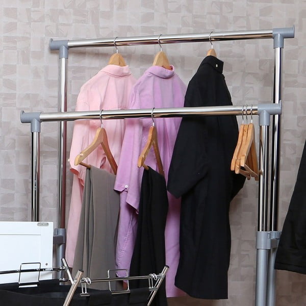 Suport pentru haine argintiu telescopic/cu roți din metal – Premier Housewares-image-1