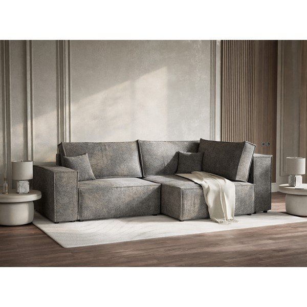 Colțar gri extensibil/cu spațiu de depozitare cu tapițerie din chenille (cu colț pe partea dreaptă/în formă de ”L”) Tonga – Maison de Rêve-image-4