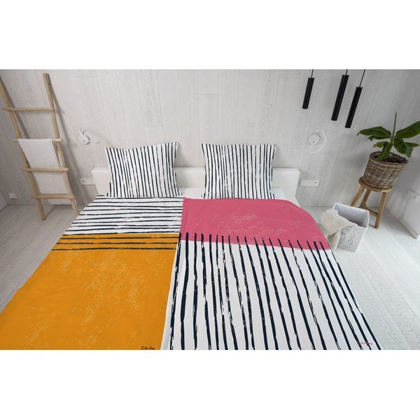 Lenjerie de pat din bumbac satinat pentru pat de o persoană 140x200 cm Black Stripes in Colors – Butter Kings-image-1