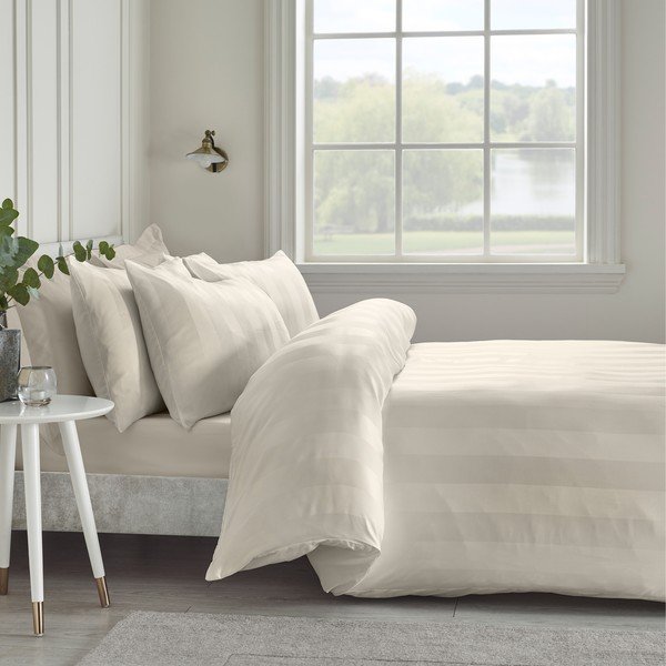 Lenjerie de pat crem din satin pentru pat de o persoană 135x200 cm So Soft Satin Stripe – Catherine Lansfield-image-1
