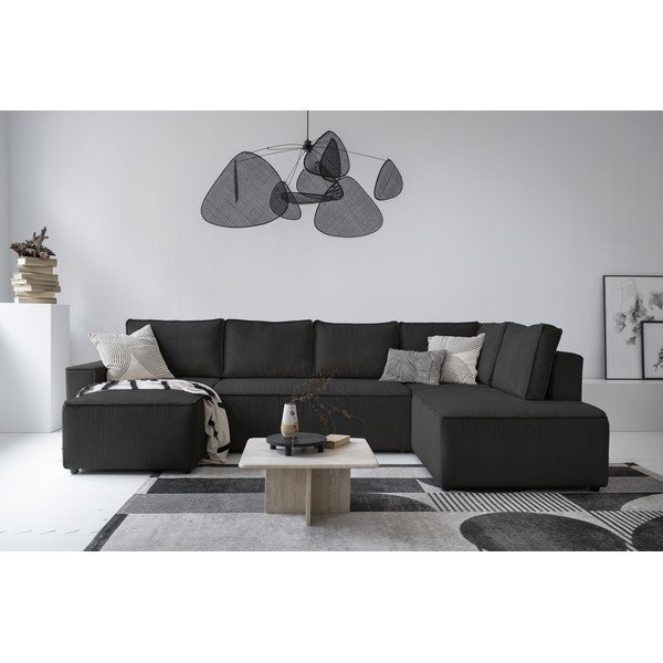 Colțar gri antracit extensibil cu tapițerie din catifea reiată  (cu colț pe partea dreaptă/în formă de "U") Brave Dave – Miuform-image-3