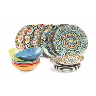Set 18 farfurii din porțelan Villa d'Este Marrakech, multicolor