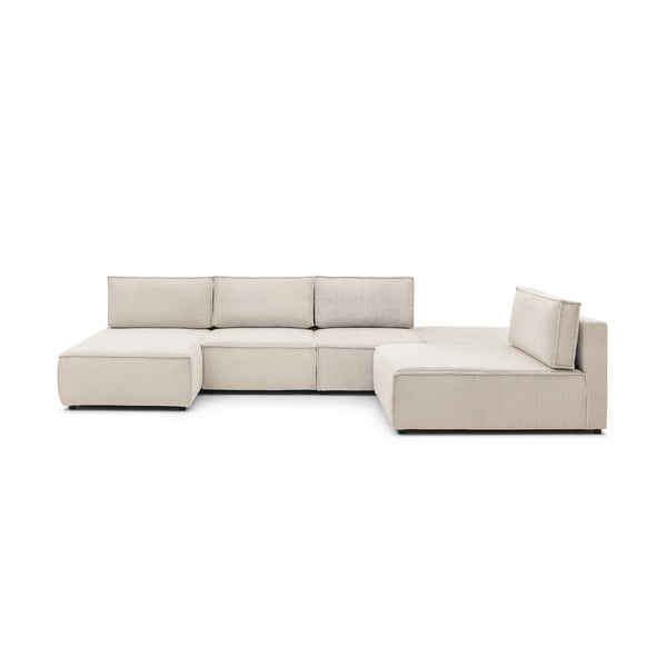 Colțar crem cu tapițerie din catifea reiată  (cu colț variabil) Nihad modular – Bobochic Paris-image-3