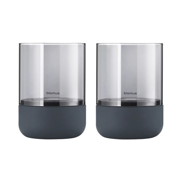 Set 2 sfeșnice din sticlă cu bază din beton Blomus Calma, gri