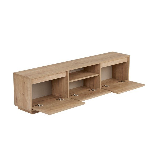 Comodă TV în culoare naturală cu aspect de lemn de stejar 160x42x30 cm Sentinel – Kalune Design-image-4
