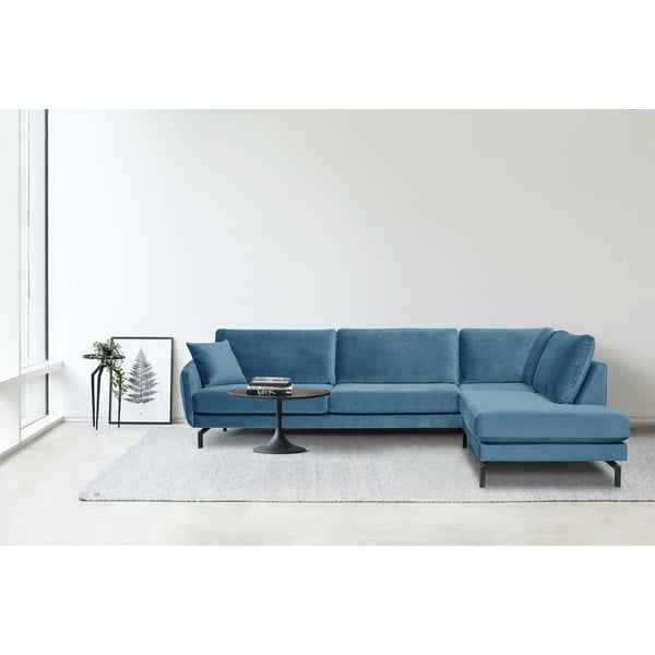 Colțar albastru   din catifea (cu șezlong pe partea dreaptă) Magic - Scandic-image-1