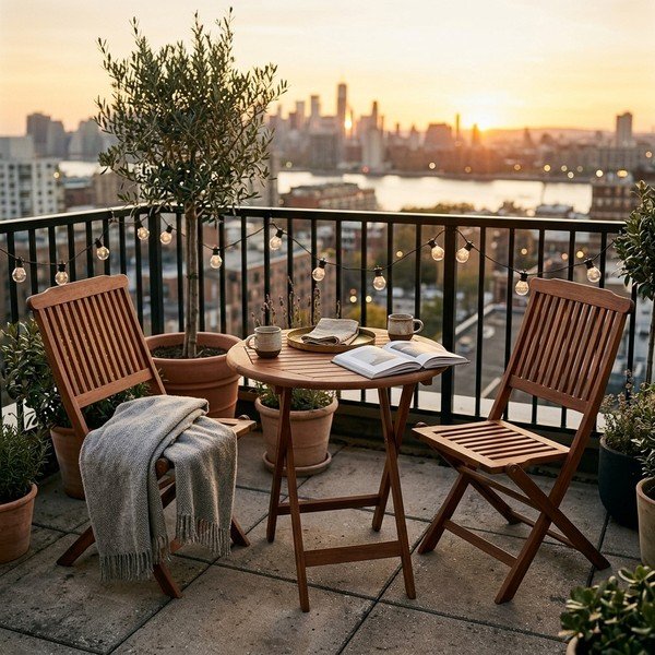 Set masă și 2 scaune din lemn de eucalipt pentru balcon Prague - Garden Pleasure-image-1