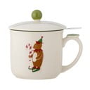 Cană crem cu filtru din gresie 300 ml  cu model de Crăciun Valentin – Bloomingville