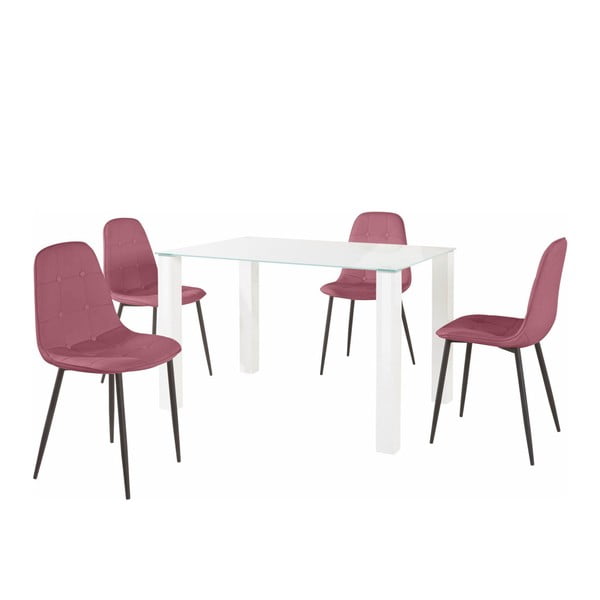 Set masă cu 4 scaune Støraa Dante, lungime masă 120 cm, roz