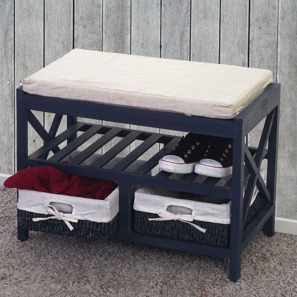 Băncuță cu spațiu de depozitare Mendler Shabby Shoe, albastru-image-1