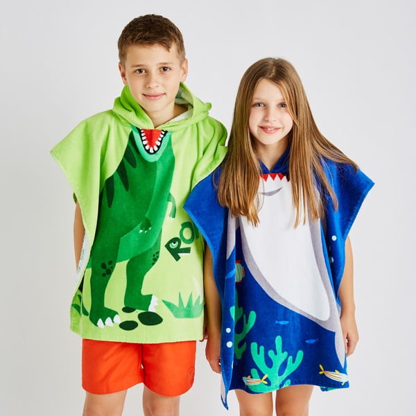 Poncho pentru copii albastru din bumbac Shark – Catherine Lansfield-image-3