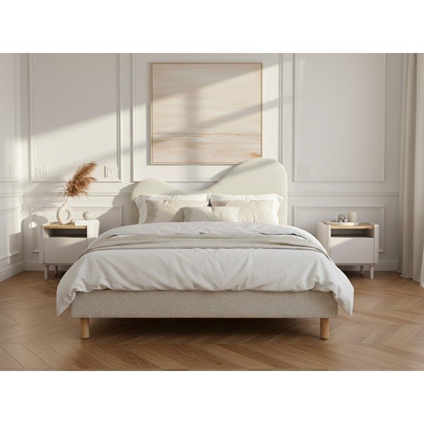 Pat matrimonial bej tapițat tapițat cu somieră 160x200 cm Celina – Bobochic Paris-image-2