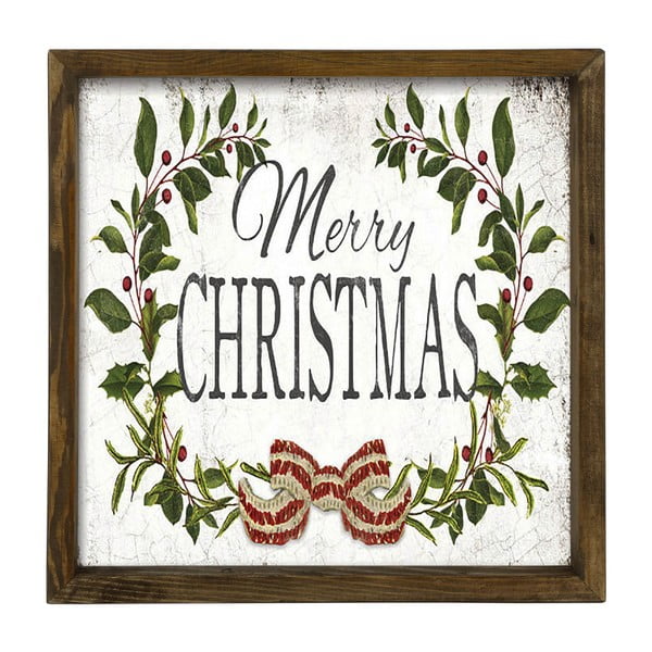 Tablou în ramă de lemn de pin Christmas Leaf, 34 x 34 cm