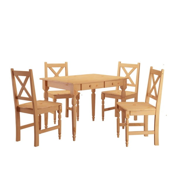 Set 4 scaune și masă din lemn, Støraa Normann, 105 x 80 cm