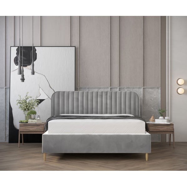 Pat matrimonial gri tapițat cu spațiu de depozitare cu somieră 160x200 cm Noto – Maison de Rêve-image-4