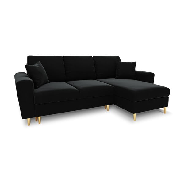 Colțar negru extensibil, cu spațiu de depozitare cu tapițerie din catifea Kyoto – Cosmopolitan Design