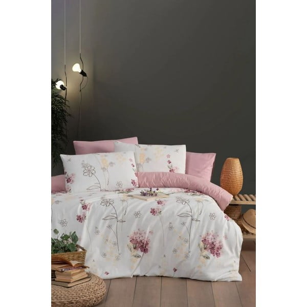 Lenjerie de pat albă/roz pentru pat de o persoană/canapea extinsă cu cearceaf inclus/cu 3 piese 160x220 cm Floral – Mila Home-image-2