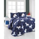 Set cuvertură matlasată și 2 fețe de pernă Eponj Home Magic Unicorn Dark Blue, 200 x 220 cm